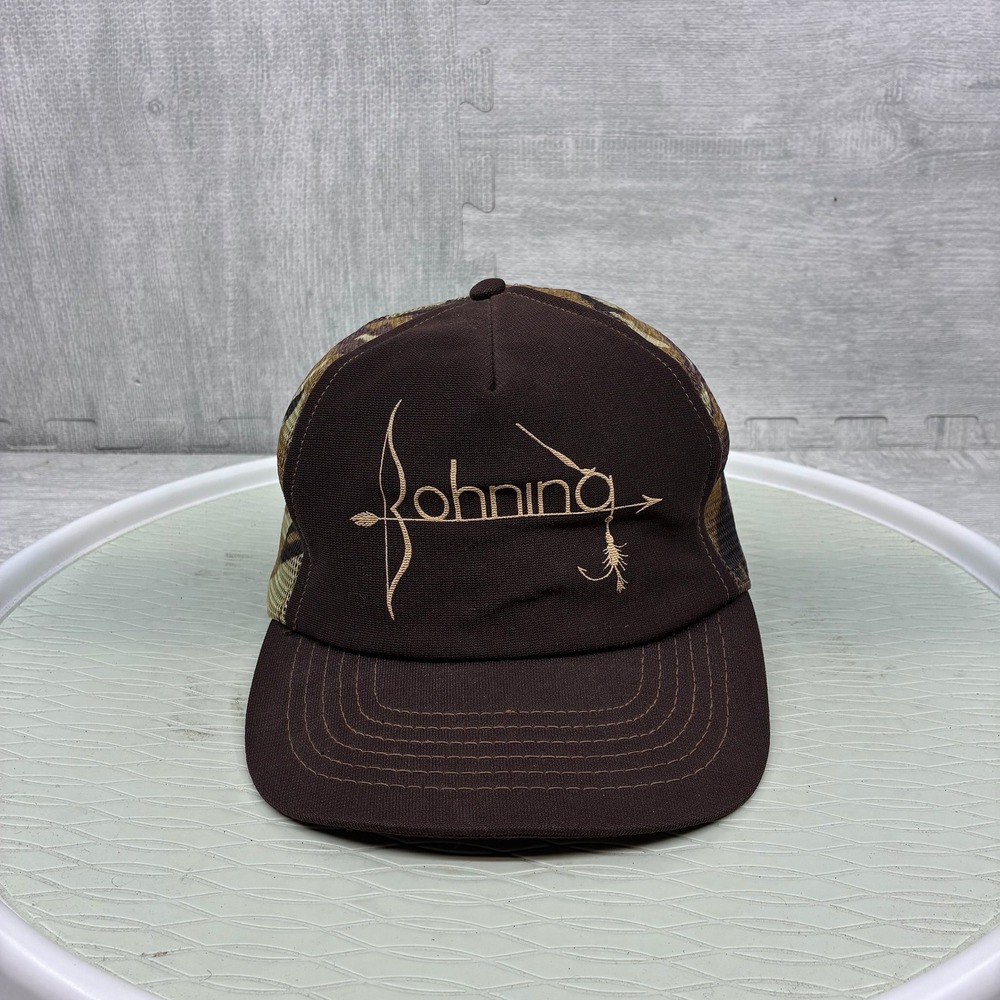 Vintage Bohning Archery Trucker Hat Mens Brown Camo Mesh Snapback Archery